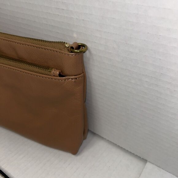 Elliot Lucca Brown Tan Leather Crossbody Bag Purse Zip Top removable Strap - Picture 8 of 16